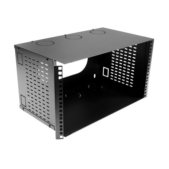 DYNAMIX 6U 300mm Deep 19'' Fully Enclosed Hinged Wall Mount Bracket. Includes Lid & Base Panels. Incorporates Side Venting & Rear Entry Plus Knock Outs on Top, Bottom & Sides. Black Colour