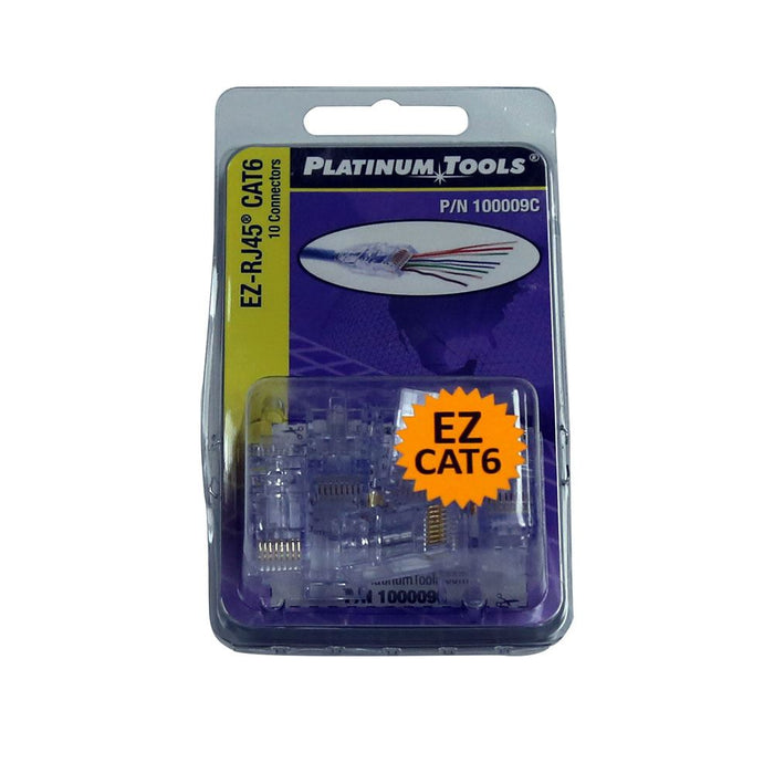 PLATINUM TOOLS Cat6 EZ-RJ45 Plug. Easy install RJ45 plug for Cat6 solid or stranded cable. One piece design. 10x  clamshell.