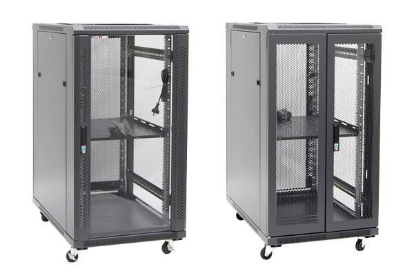 DYNAMIX 22RU Server Cabinet 600mm Deep (600 x 600 x 1190mm). Incl. 1x Fixed Shelf, 4x Fans, 25x Cage Nuts, 4x Castors & 4x Level Feet. static load. Glass front door, mesh rear door.