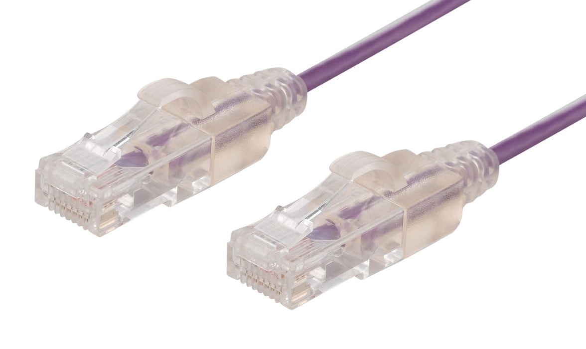 DYNAMIX 3m Cat6A 10G Purple Ultra-Slim Component Level UTP Patch Lead (30AWG) with RJ45 Unshielded Gold Plated Connectors. LSZH Outer Jacket. Supports PoE IEEE 802.3af (15.4W).