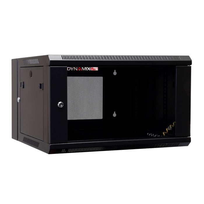 DYNAMIX LITE 6RU Swing Wall Mount Cabinet. 600x550x368mm (WxDxH) Right Hand Mounted. LITE Version Excludes Fixed Shelves & Fans. Includes 10x Cage Nuts. Gloss Black Colour.