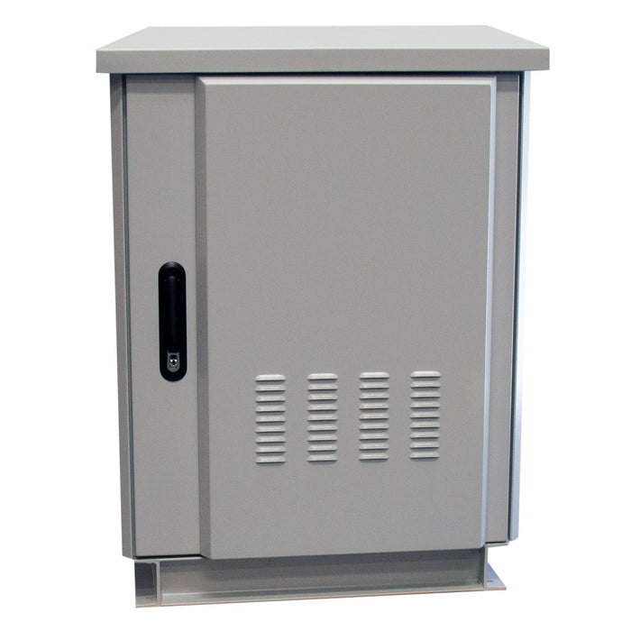 DYNAMIX 18RU Outdoor Freestanding Cabinet. (800x800x18U) IP45 Rated, Angled Pivoting Rain Hood, Double 25mm Heating Protection, Includes 10x Cage Nuts, Weight 175 Kgs. Grey