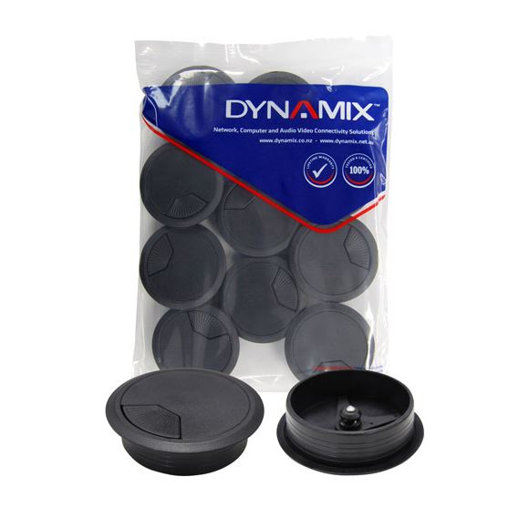 DYNAMIX 60mm Round Desk Grommet. Easily & Neatly Store your Power, Communication, Audio, Video, Computer & Data Cables. Perfect for Installation in Desks, Workstations etc. Black Colour. 10 Pack