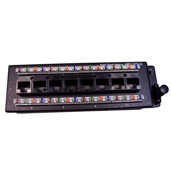 DYNAMIX 8 Port Cat6 Slimline Patch Panel for HWS range T568A. Dimensions: 48 x 157 x 21mm (WxLxH)