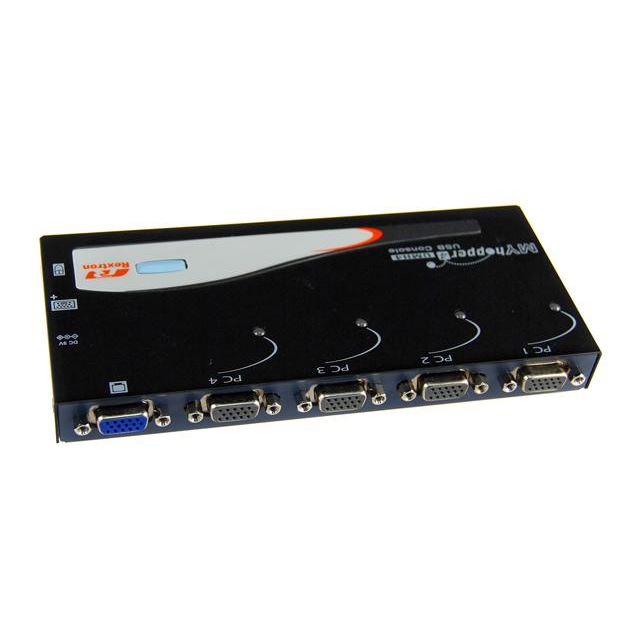 REXTRON 4 Port USB KVM Switch. Share 1x USB k/b/USB Mouse/Video with 4x PCs. USB / VGA leads included.