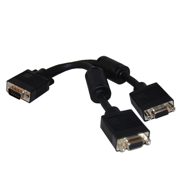 DYNAMIX 0.15m VGA Splitter Cable. (HD DB15M to 2x HD DB15F) Connect Dual VGA monitors to single VGA output.