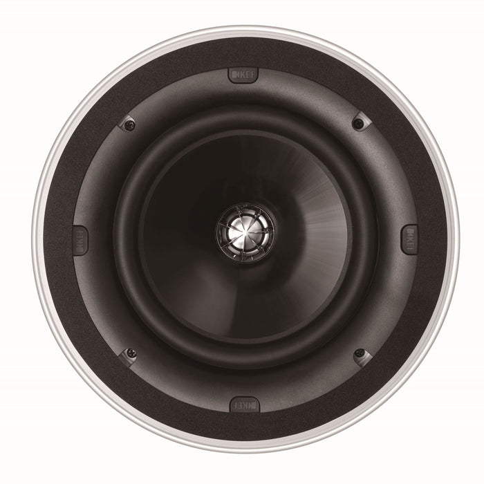 KEF Ultra Thin Bezel 8'' Round In-Ceiling Speaker. 200mm Uni-Q Driver Array, 25mm Aluminium Dome Tweeter with Tangerine Waveguide. Magnetic Grille. IP64 Certified. SOLD INDIVIDUALLY.