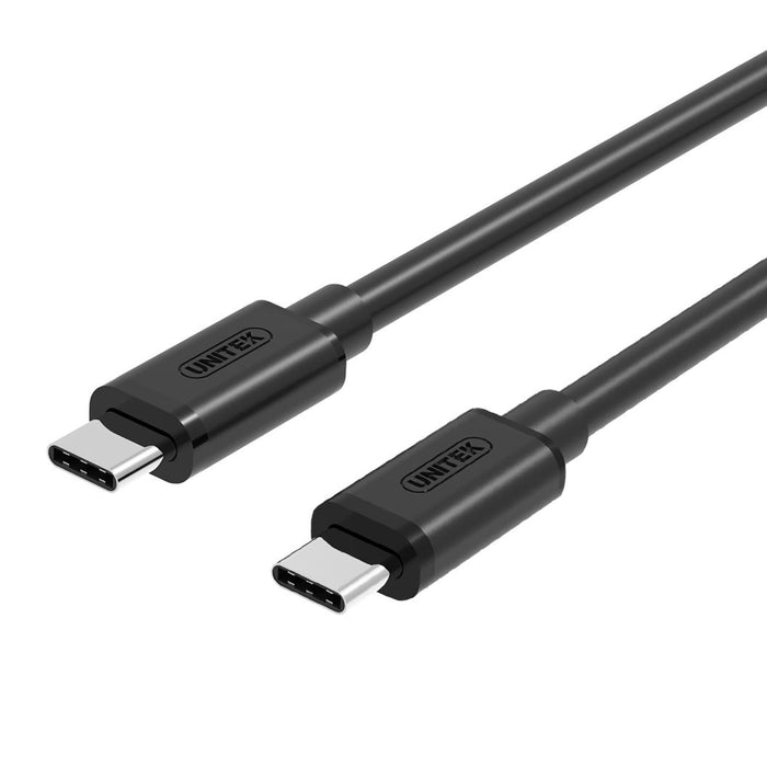 UNITEK 1m USB 3.1 USB-C Male to USB-C Male Cable. Supports up to 60W Power Delivery. OD: 4.0mm, Nickel Plated, Reversible USB-C Connector, Sync & Charging, Black Colour.