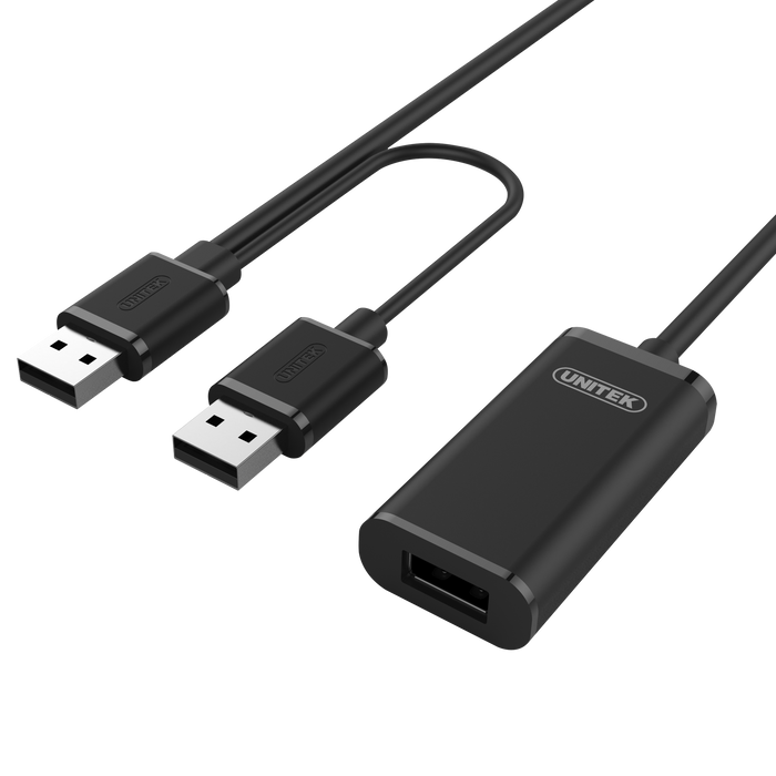 UNITEK 20m USB 2.0 Active Extension Cable. Built-in Extension Chipset Supports Extended Transmission Distance. Data Transfer Speed up to 480Mbps. Plug and play.