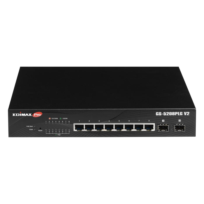 EDIMAX 10 Port Gigabit Long Range PoE+ Web Smart Switch with 2x SFP Slots. 8x POE Ports + 2 SFP. IEEE 802.3af/at PoE/PoE+ Compliant Power Budget 84W. POE Support up to 200M.