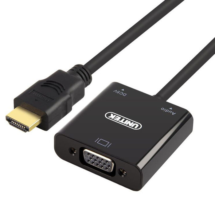 UNITEK HDMI to VGA Converter with Audio. 17cm Cable Length. Convert Signal from HDMI to VGA. Supports Resolution up to Full HD 1080p. Supports 3D, 24K Gold-Plated Connector. Plug and play