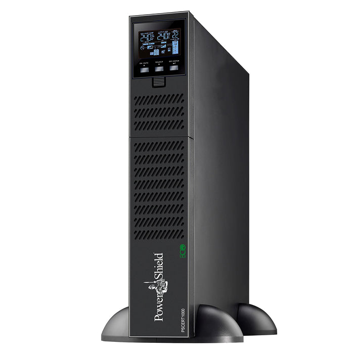 POWERSHIELD Centurion RT 1000VA/ 900W Double Conversion True Online UPS. Power Factor 0.9 Rack/Tower Design (2RU) Hot-Swappable Battery. EBM Compatible to Extend Runtime.