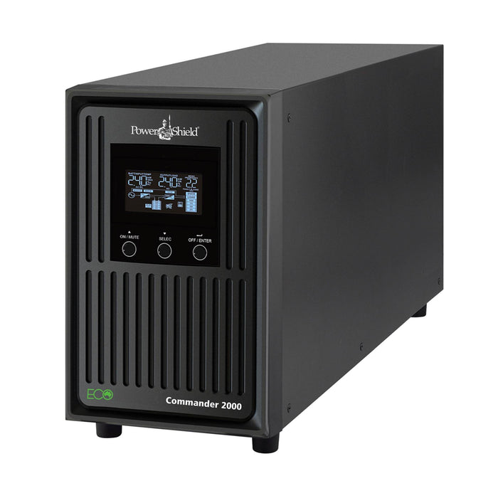 POWERSHIELD Commander 2000VA Line Interactive Tower UPS. Delivers Automatic Emergency AC Power Generated from Internal DC Batteries. Tower case UPS with Backlit LCD. Pure Sine Wave Output.