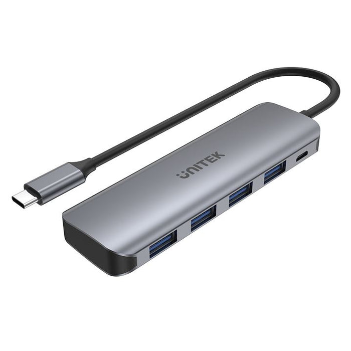 UNITEK USB 3.1 4-in-1 Multi-Port Hub with USB-C Connector. Includes 4x USB-A Ports + Micro-B Power Port. Data Transfer Rate up to 5Gbps. Plug and play. Space Grey Colour.