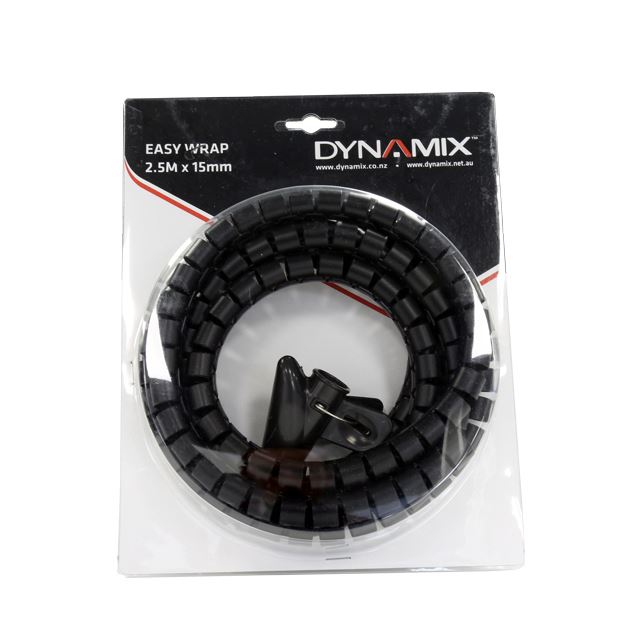 DYNAMIX 2.5mx15mm Easy Wrap - Cable Management Solution, Blister Retail Packaging, Colour Black