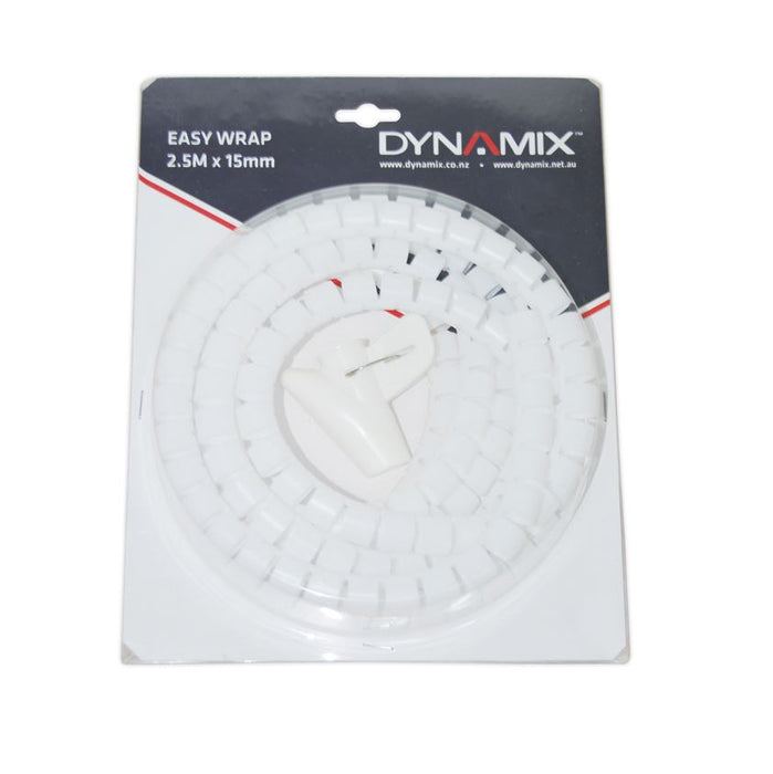 DYNAMIX 2.5mx15mm Easy Wrap - Cable Management Solution, Blister Retail Packaging, Colour White