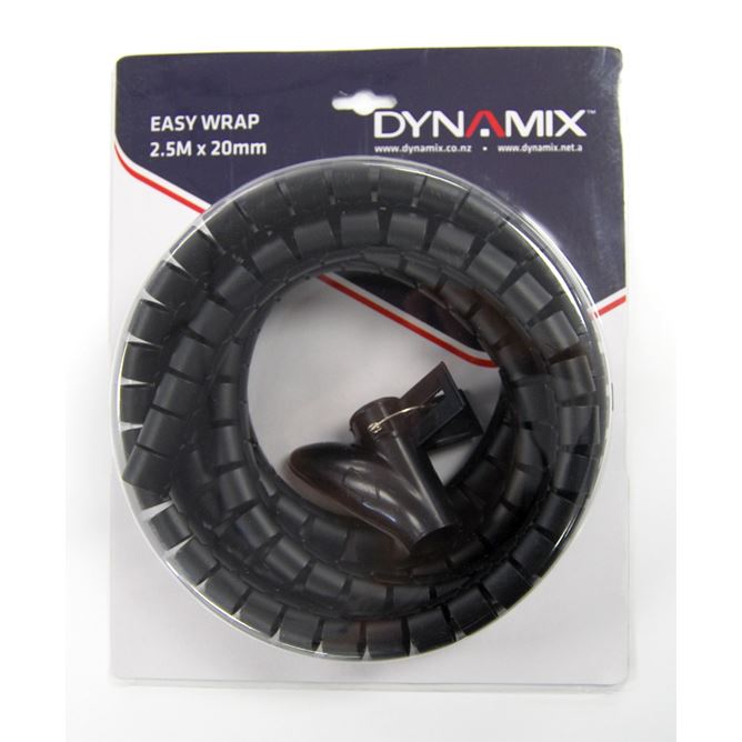 DYNAMIX 2.5mx20mm Easy Wrap - Cable Management Solution, Blister Retail Packaging, Colour Black