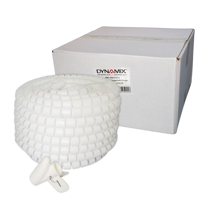 DYNAMIX 20mx25mm Easy Wrap - Cable Management Solution, Bulk Packed, Colour White, Includes Tool.