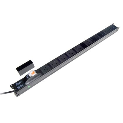 DYNAMIX 10 Outlet Vertical Power Rail (10A) with 6kVa C-Curve MCB Circuit Breaker, on/off switch & 2m Power Cord with 15A 3 Pin Plug. Vertical Height 718mm. Colour Black