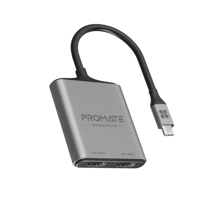 PROMATE 4K USB-C Connector to Dual HDMI Adapter. Compatible with All USB-C Output Devices Including Win, iOS, & Android. Easy Plug & Play. Grey