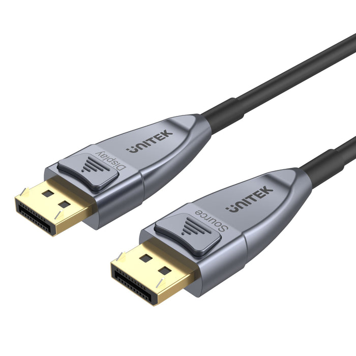 UNITEK 15M Ultrapro DisplayPort Active Optical Cable. Supports Up to 8K@60Hz & 4K@120Hz. Long Distance A/V Lossless Transmission. 32.4Gbps Bandwidth. Space Grey + Black Colour.