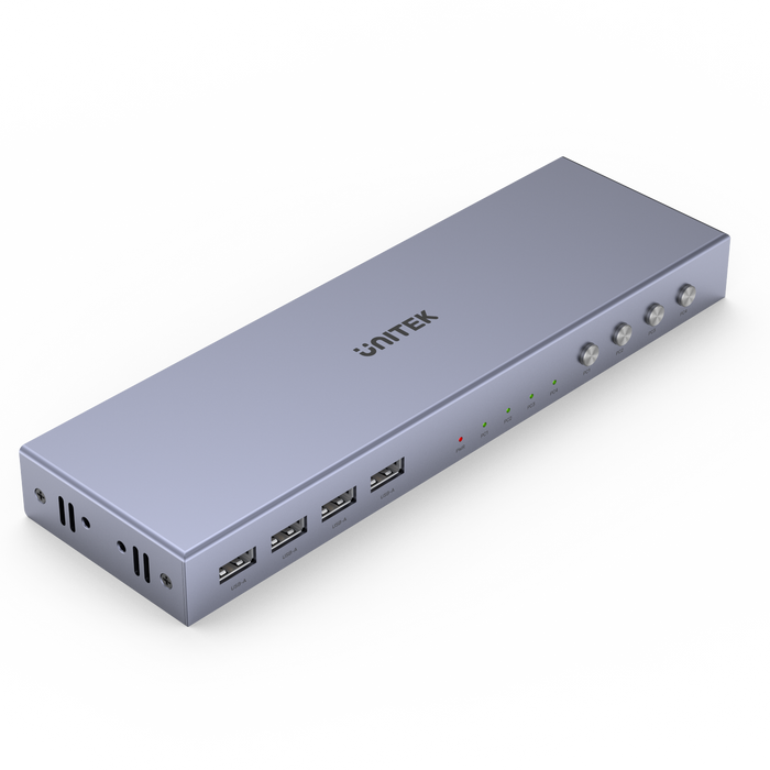 UNITEK HDMI KVM 4-in-1-Out Switch & Supports 4K@60Hz UHD. Includes 4x USB-A Ports, 4x HDMI Inputs & 1x HDMI Output Ports, 4x PC input Ports. Switch Buttons, LED Lights. Includes Cables.