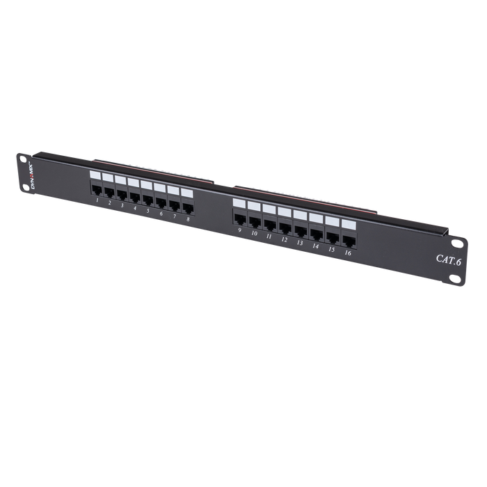 DYNAMIX 16 Port 19'' Cat6 UTP Patch Panel, T568A & T568B Wiring. 1RU. 110x Terminations