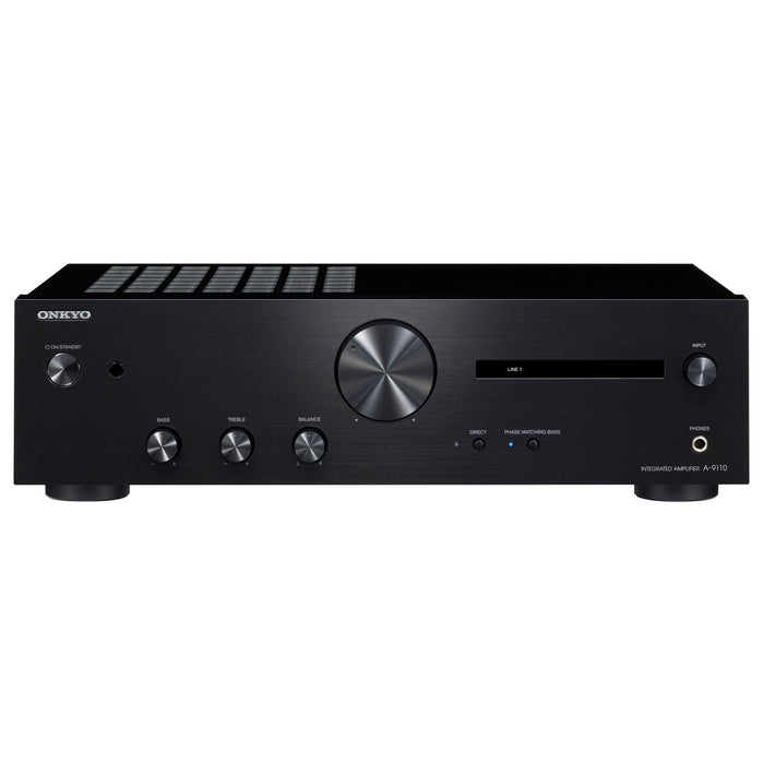 ONKYO Integrated Stereo Amplifier. 50W + 50W High current amplification. Four ohm speaker driving capability. 4 x RCA, 1 x Phono, 1 line level out, 1 x Subwoofer out. Colour - Black