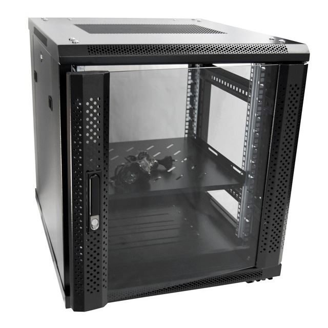 DYNAMIX 12RU Server Cabinet 1000mm Deep (600 x 1000 x 743). Incl. 1 x Fixed Shelf, 4 x Fans, 25 x Cage Nuts. 4 x Castors, 4 x Level Feet. Glass Front Door, Mesh Double Rear Door. Black