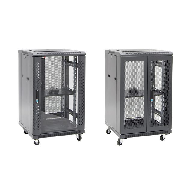 DYNAMIX 18RU Server Cabinet 600mm Deep (600 x 600 x1008mm). Incl. 1x Fixed Shelf, 4x Fans, 25x Cage Nuts, 4x Castors & 4x Level Feet. static load. Glass front door, mesh rear door. Black