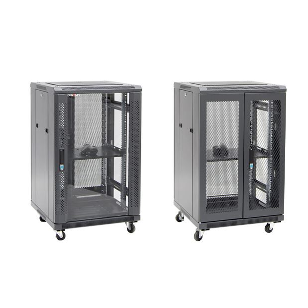 DYNAMIX 18RU Server Cabinet 800mm Deep (600x 800x1008mm) Includes 1x Fixed Shelf, 4x Fans, 25x Cage Nuts 4x Castors & 4x Levelling Feet, Glass Front Door. Bifold Mesh Rear Door. Black