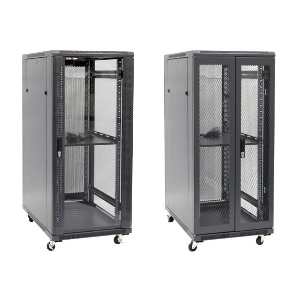 DYNAMIX 27RU Server Cabinet 600mm Deep (600 x 600 x 1410mm) Includes 1x Fixed Shelf, 4x Fans, 25x Cage Nuts, 4x Castors & 4x Level Feet. 800kg static load. Glass front door mesh rear door. 6-Way PDU installed