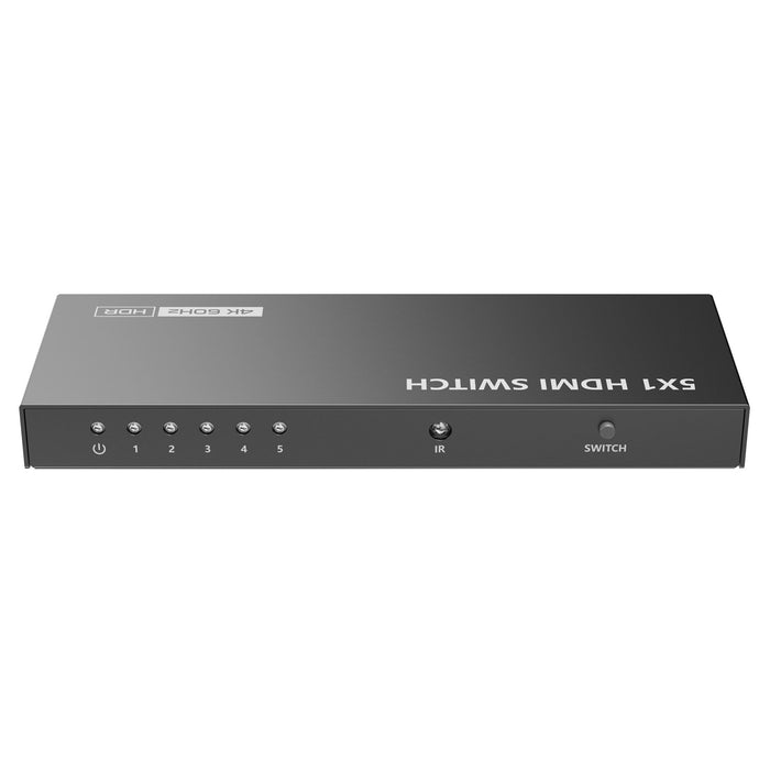 LENKENG 4K 5-In-1-out HDMI HDR Switch. Support 12 bit full HD video, 3D video and 4K x 2K@30/60Hz ultra HD video. Compatible with HDMI 1.4, HDMI 2.0 &  HDCP 1.4, HDCP 2.2. Includes Remote Control.