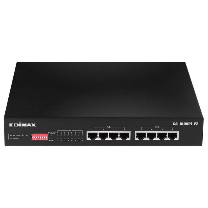 EDIMAX 8 Port Gigabit PoE+ Long Range Unmanaged Switch with DIP Switch Function. Supports up to 30W Per PoE Port (Total Power Budget: 70W). Port-based VLAN. Long Range up to 200m at 10Mbps.