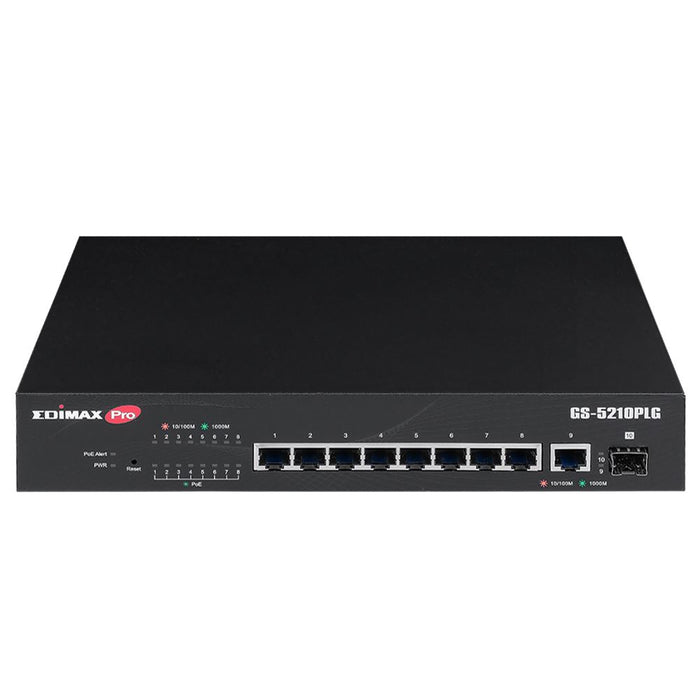 EDIMAX 10 Port Gigabit PoE+ Web Smart Switch with 1x SFP Port. Supports PoE+ up to 30W. Long Range PoE up to 200m. Powered Device Auto Detection. Supports 20Gbps Switching Capacity. Rack Mount