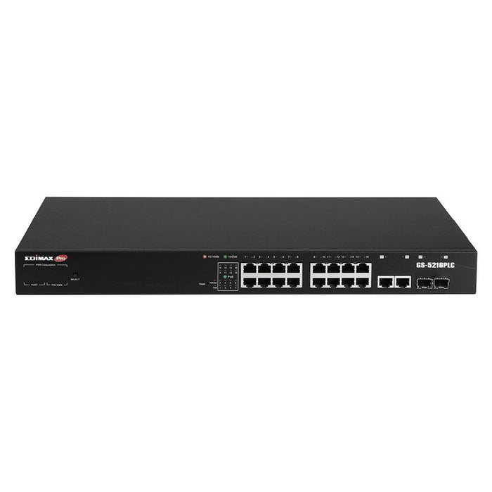 EDIMAX 18 Port Surveillance Long Range Gigabit PoE+ Web Smart Switch with 2 Gigabit RJ45 & 2 SFP Ports. Max Power Budget 280W. Supports PoE up to 200m. IEEE 802.3af/at PoE Compliant. IP Surveillance VLAN