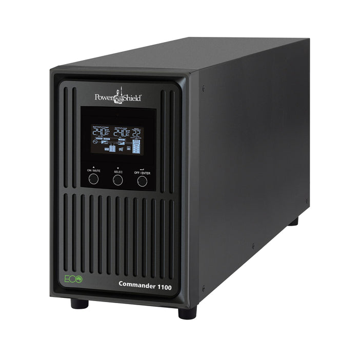 POWERSHIELD Commander 1100VA Line Interactive Tower UPS. Delivers Automatic Emergency AC Power Generated from Internal DC Batteries. Tower case UPS with Backlit LCD. Pure Sine Wave Output.