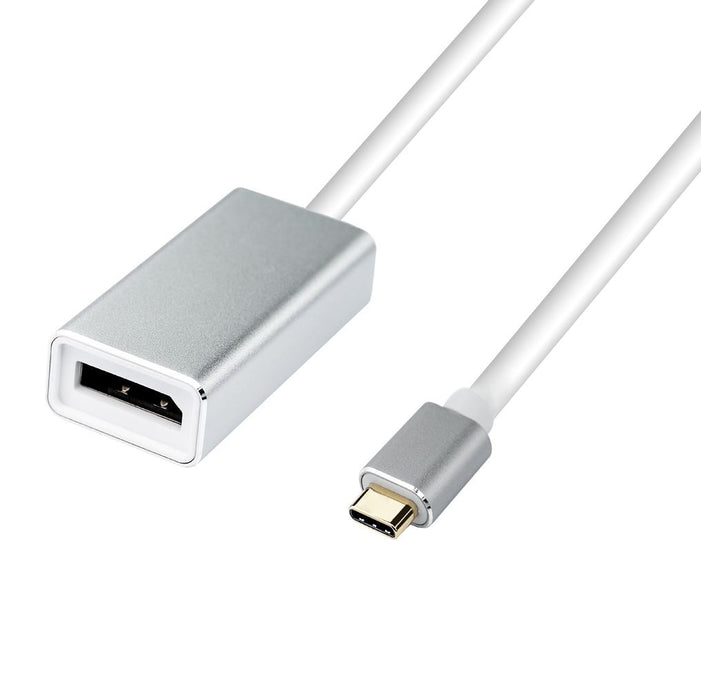 DYNAMIX USB-C to DisplayPort Adapter. Supports 4K@60Hz UHD (3840 x 2160) Sleek aluminium alloy connector, Supports multi-stream (MST), Plug & Play, 12cm Cable. Silver & White.