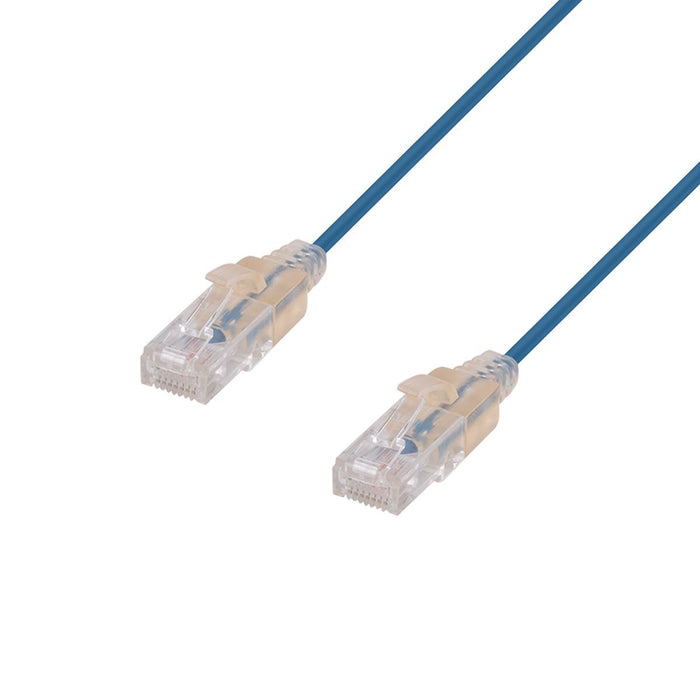 DYNAMIX 2m Cat6A 10G Blue Ultra-Slim Component Level UTP Patch Lead (30AWG) with RJ45 Unshielded Gold Plated Connectors. LSZH Outer Jacket. Supports PoE IEEE 802.3af (15.4W).