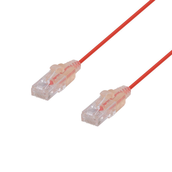 DYNAMIX 2m Cat6A 10G Red Ultra-Slim Component Level UTP Patch Lead (30AWG) with RJ45 Unshielded Gold Plated Connectors. LSZH Outer Jacket. Supports PoE IEEE 802.3af (15.4W).
