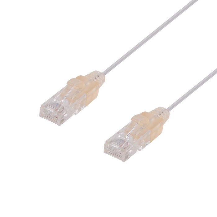 DYNAMIX 1m Cat6A 10G White Ultra-Slim Component Level UTP Patch Lead (30AWG) with RJ45 Unshielded Gold Plated Connectors. LSZH Outer Jacket. Supports PoE IEEE 802.3af (15.4W).