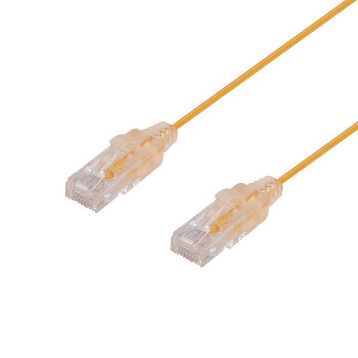 DYNAMIX 2m Cat6A 10G Yellow Ultra-Slim Component Level UTP Patch Lead (30AWG) with RJ45 Unshielded Gold Plated Connectors. LSZH Outer Jacket. Supports PoE IEEE 802.3af (15.4W).