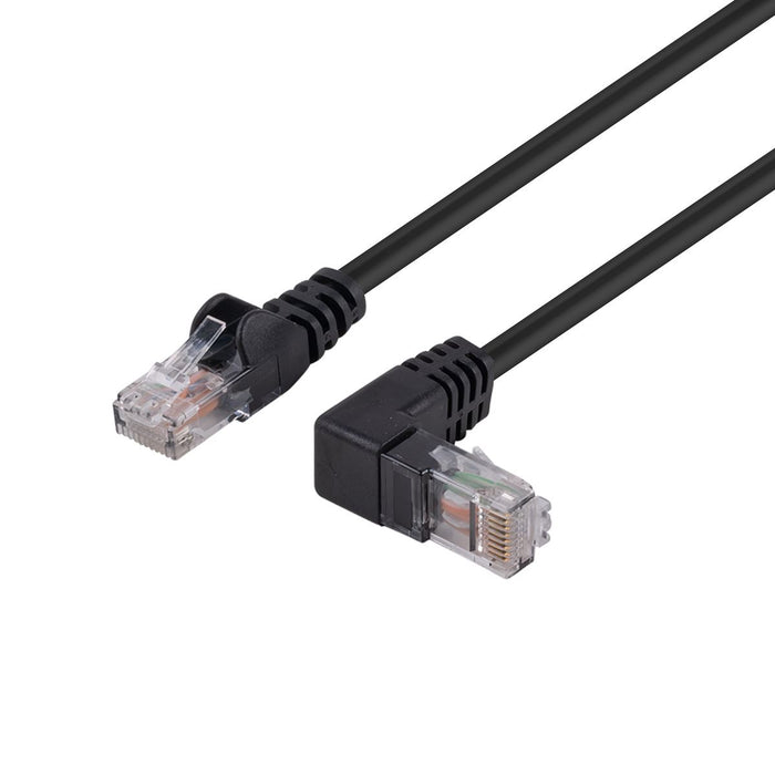 DYNAMIX 2m Cat6 Black UTP Right Angled Patch Lead 250MHz (T568A Specification) 24AWG Strain Relief Snagless PVC Moulding with Unshielded Gold Plate Connector.