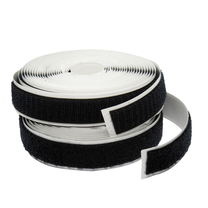 DYNAMIX Self Adhesive Hook & Loop Strap. 5M x 20mm, 1x Female & 1x Male Roll in Pack. Black Colour.