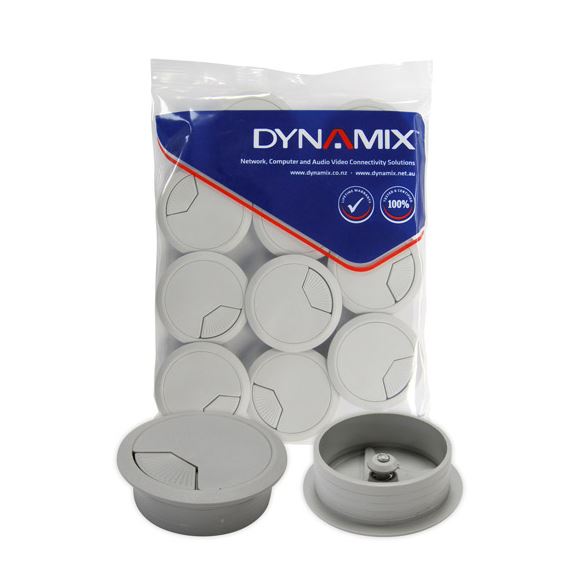 DYNAMIX 60mm Round Desk Grommet. Easily & Neatly Store your Power, Communication, Audio, Video, Computer & Data Cables. Perfect for Installation in Desks, Workstations etc. Grey Colour. 10 Pack.