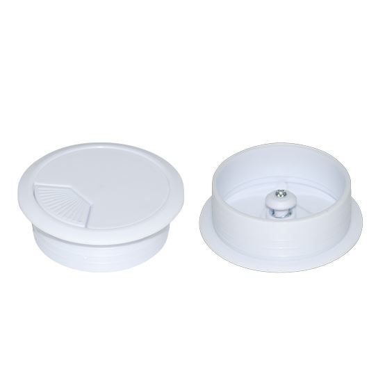 DYNAMIX 60mm Round Desk Grommet. Easily & Neatly Store your Power, Communication, Audio, Video, Computer & Data Cables. Perfect for Installation in Desks, Workstations etc. White Colour.