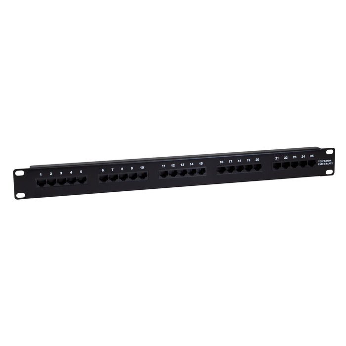 DYNAMIX 25 Port 19'' Voice Rated Patch Panel Unshielded. Cat3 Rated, Active pins 4, 5 & 3, 6