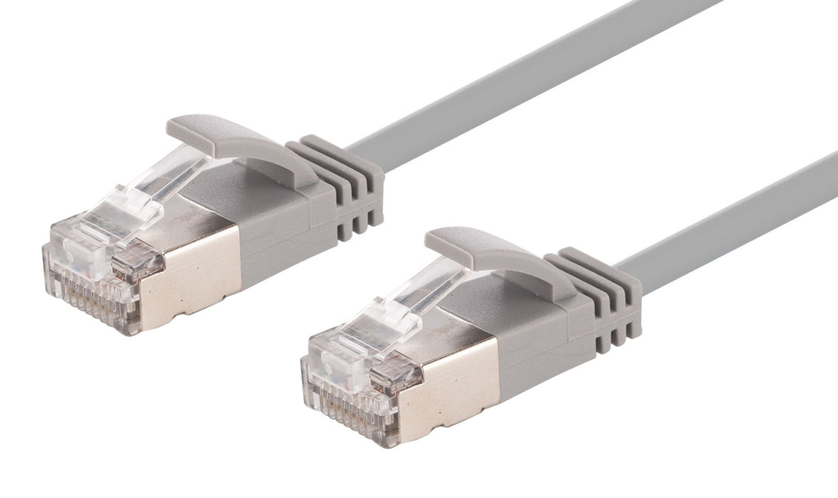 DYNAMIX 1m Cat6A S/FTP Grey Ultra-Slim Shielded 10G Patch Lead (34AWG) with RJ45 Gold Plated Connectors. LSZH Outer Jacket. Supports PoE IEEE 802.3af (15.4W).