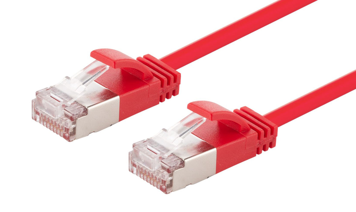 DYNAMIX 2m Cat6A S/FTP Red Ultra-Slim Shielded 10G Patch Lead (34AWG) with RJ45 Gold Plated Connectors. LSZH Outer Jacket. Supports PoE IEEE 802.3af (15.4W).