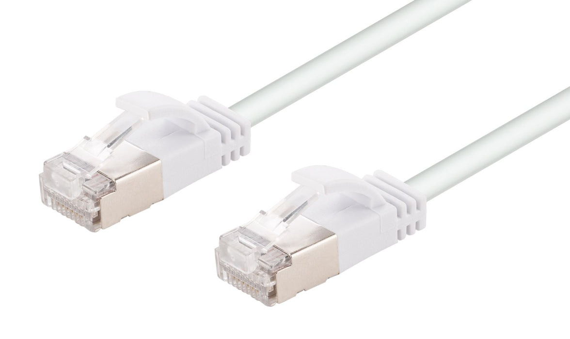 DYNAMIX 2m Cat6A S/FTP White Ultra-Slim Shielded 10G Patch Lead (34AWG) with RJ45 Gold Plated Connectors. LSZH Outer Jacket. Supports PoE IEEE 802.3af (15.4W).